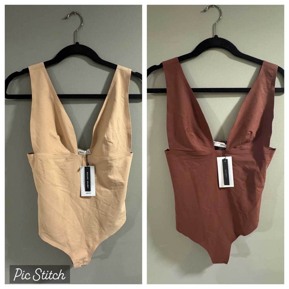 Mango Bodysuits (Set of 2) Deep V-Neck Limited Edition Size M NWT